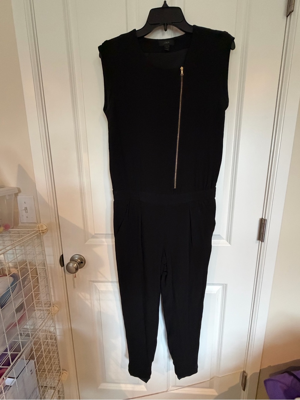 J. Crew Black Sleeveless Jumpsuit with Diagonal Gold Zip